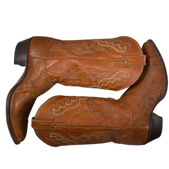 Justin Cowboy Western Boots Vintage Lizard Men’s 10.5 D Orange Camel Tan Leather - Picture 9 of 12